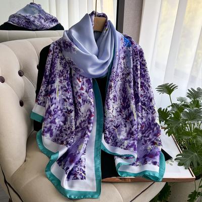 New Geometry Design Large Silk Soft Scarf Women Stylish Print Long Shawl Handkerchief Summer Sun Protection Elegant Travel Wrap