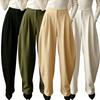 BN369 Pantaloni da Suit da Donna a Vita Alta Pieghettati a Barile Gamba Larga Micro Elasticizzati Lunghi Estate 2026