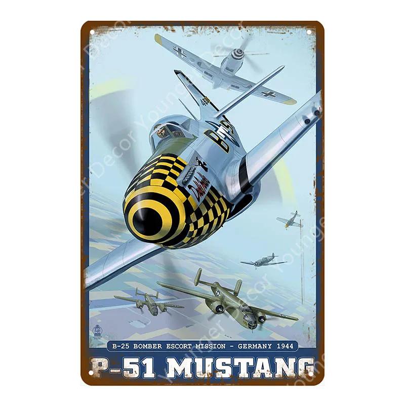 American Classic Airplane Fighter Metal Signs Aircraft Plane Wall Sticker Vintage Art Painting Poster Bar Room Home Decor YJ012