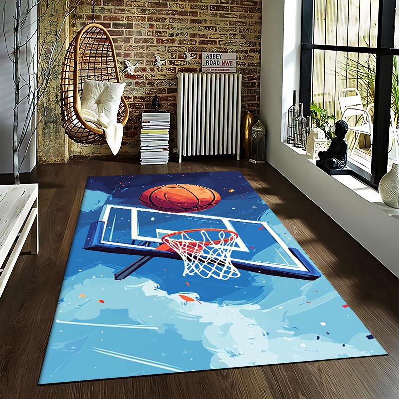 Basketball Hoop Carpet with Ball Sports Pattern for Bedroom Decor Suitable for Use As an Anti-slip for Living Room Bedroom Sofas
