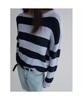 8SECONDS Loose Fit Striped Boat Neck Pullover Blue