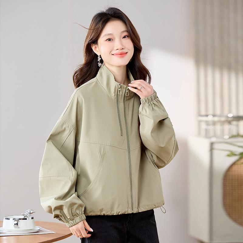 Women's short jacket new spring and autumn women's loose stand-up collar top shoulder-sleeved casual clothes