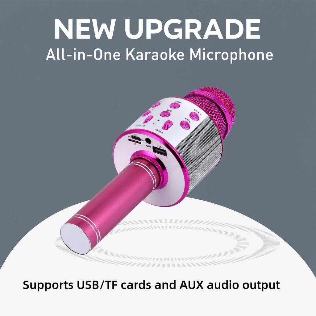 Handheld Karaoke Mic Speaker All-in-One Bluetooth 5.0 with TWS Connection HIFI Stereo Sound Microphone for Family Gathering