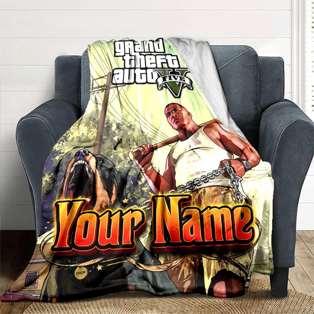 1pc Personalized Name GTA Blanket, Gift, for Men and Women, Soft Blanket, Good for Sofa Bed Couch Travel, Lightweight Flannel Blanket
