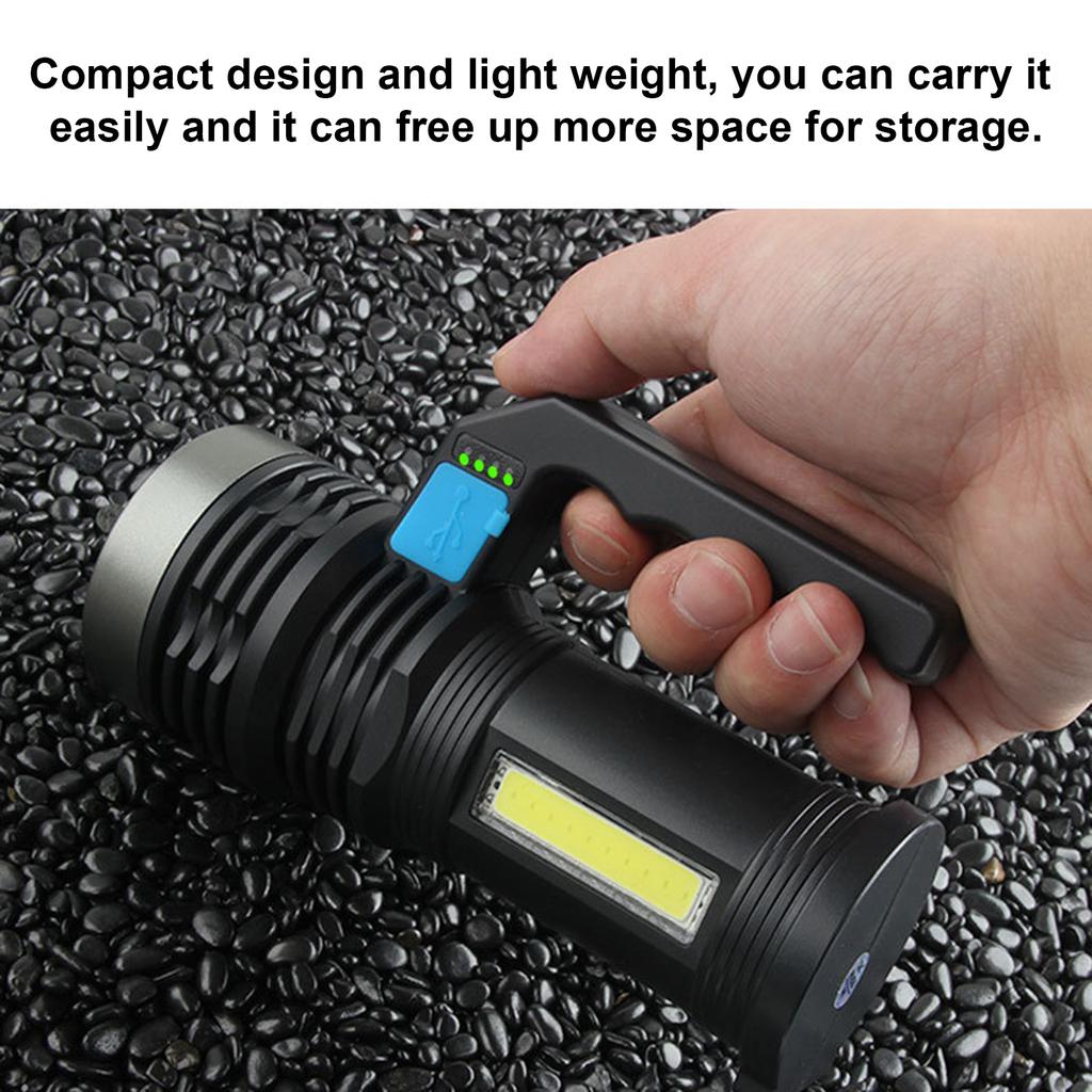 Lanternă reîncărcabilă cu rază lungă de acțiune cu lumină puternică pentru casă, în aer liber, lanternă puternică, cu laterală