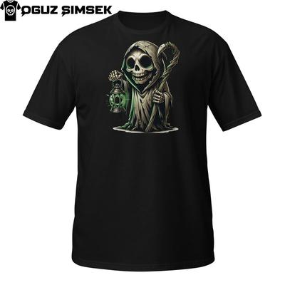 Camiseta Guadaña Linterna | Gótico Grim Cráneo con Capucha | Camiseta Noche de Terror
