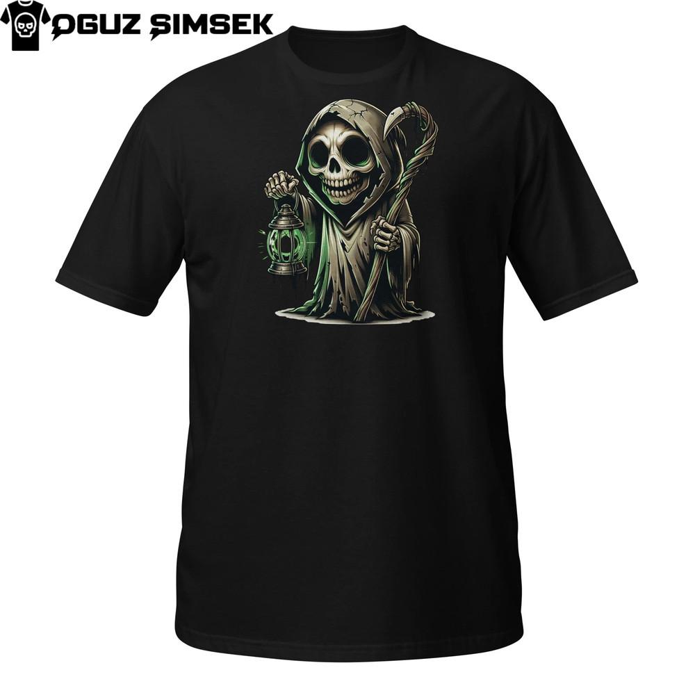 Lantern Reaper T-Shirt | Gothic Grim Hooded Skull | Horror Night Tee