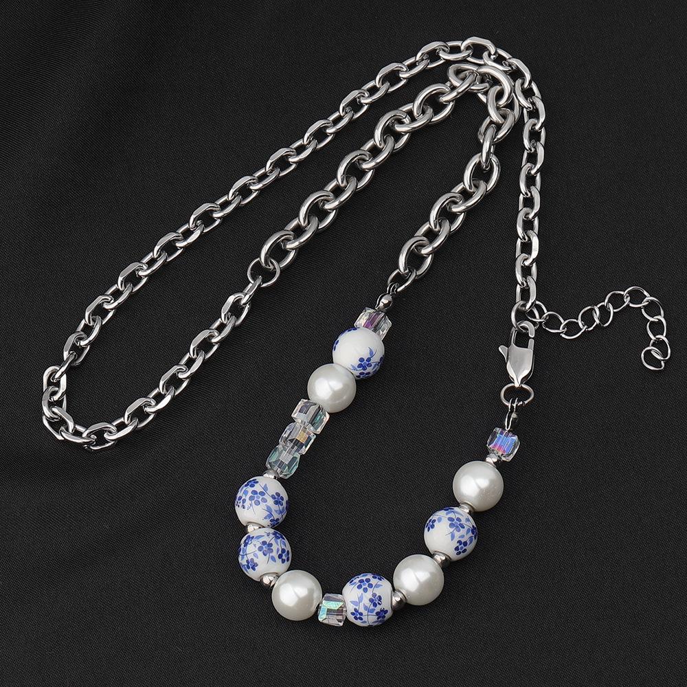 Original Blue & White Porcelain Titanium Steel Clavicle Chain: Chinese Style Hip Hop Necklace for Men & Women