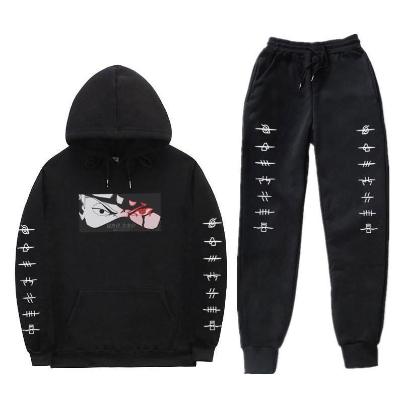 Naruto Kakashi Hooded Fleece Sweatshirt Set Unisex Casual Winter Outfit Long Sleeve Tracksuit