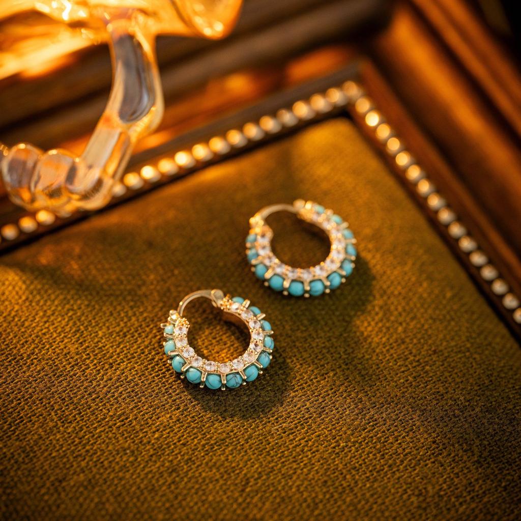 Blue Turquoise Inlaid Ear Buckles Light Luxury Retro High-end Earrings Earrings Versatile Earrings