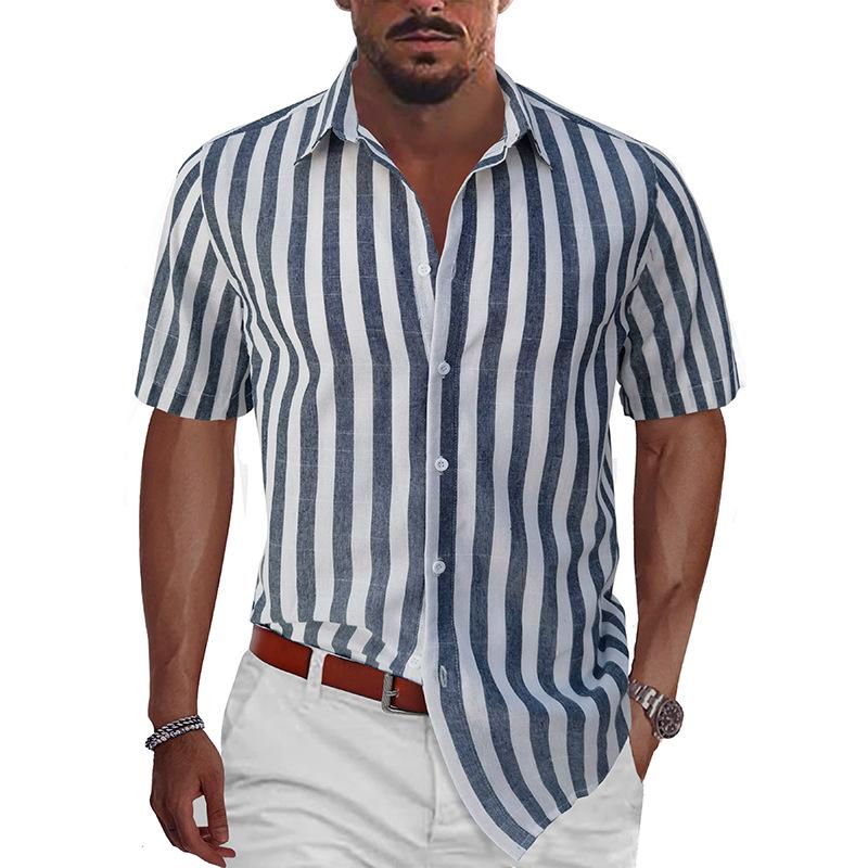 Men's Casual Striped Hawaiian Shirt - Short-Sleeved Summer Fashion