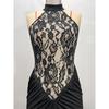 Womens Black Sexy Hollow Out Slim Fit Backless Halter Long Party Dress