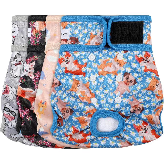 4 Pack Reble Female Dog Diaper, Highly Absorbent Doggie Diapers for Female Dogs, Dog Diaper Small, Yellow