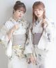 Yukata Set and in with a Variegated Weave Kokiku One Size Fits [KYOETSU] Women's 4-Piece (Yukata, Obi, Underwear, Geta) Off-White (Size AB, 7.