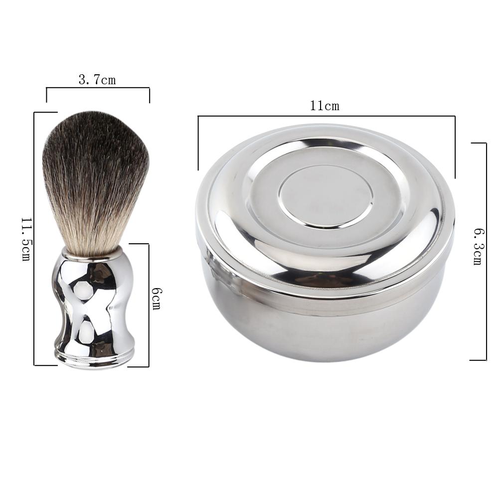 Alloy Shaving Soap Mug Bowl With Lid   Silver Handle Faux Badger Hair Brush Men Shave Tool Kit
