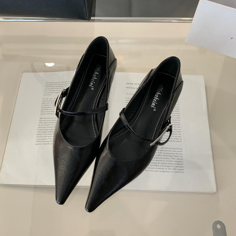 

Мода SUOJIALUN 2025 Весна Новые Женские Балетки Мода Квадратный Низкий Каблук Уличные Платье Туфли-лодочки Острый Носок Слипоны Повседневные Балетки 39