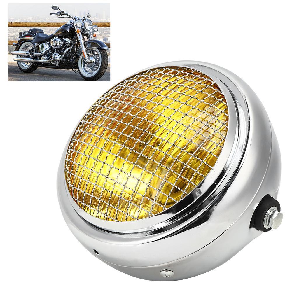 

7in 55W Motorcycle Grill Headlight Vintage HighCelsiusLow Beam Halogen Head Lamp Electroplate