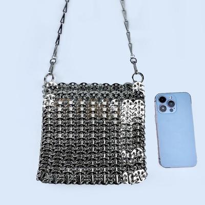 Poșetă de seară argintie, lucrată manual, cu lanț supradimensionat pentru umăr și crossbody, pentru femei