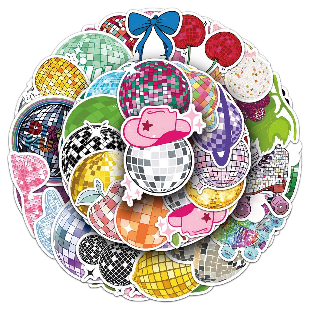50 Disco Ball Stickers - Cartoon Light, Cool Graffiti, Waterproof Decor for Notebooks & Thermos Cups.