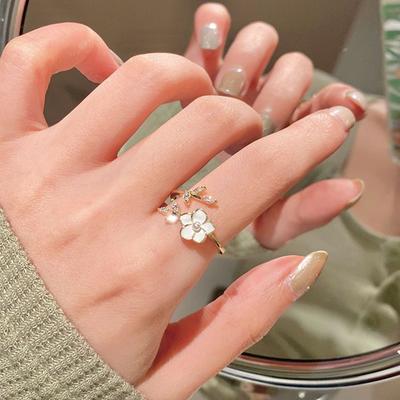 Flower Pearl Index Finger Ring Female Temperament Camellia New Fashion Personality High Sense, Ring Female