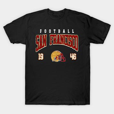 Men Black Print T-shirt San Francisco 49Ers – Est. 1946 Vintage Football No-Cut Transfer Paper Print Cotton Tshirt