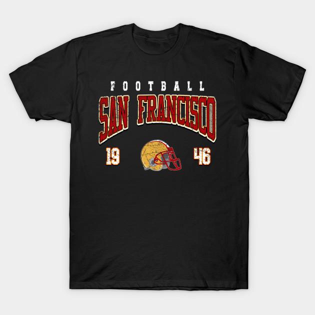 

Men Black Print T-shirt San Francisco 49Ers – Est. 1946 Vintage Football No-Cut Transfer Paper Print Cotton Tshirt L чорний