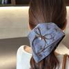 High-End Korean Deep Blue Pearl Bow Scarf-Style Hair Tie