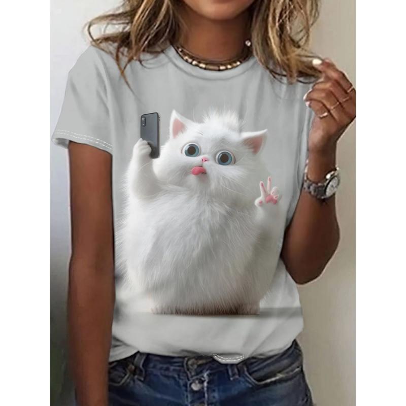Cat Fox Sloth Pattern T Shirt for Women Fun Animal 3D Printed Short Sleeves Summer Loose T-Shirts O-Neck Tees Streetwear Top