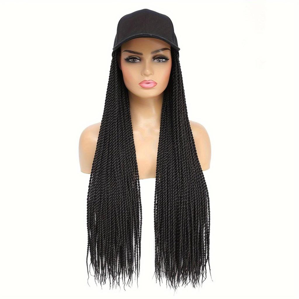 "Elegantní Ombre" Stylová baseballová čepice s parukou s 28" ombre copánky - Syntetické vlasové příčesky pro ženy, Černá do hnědé