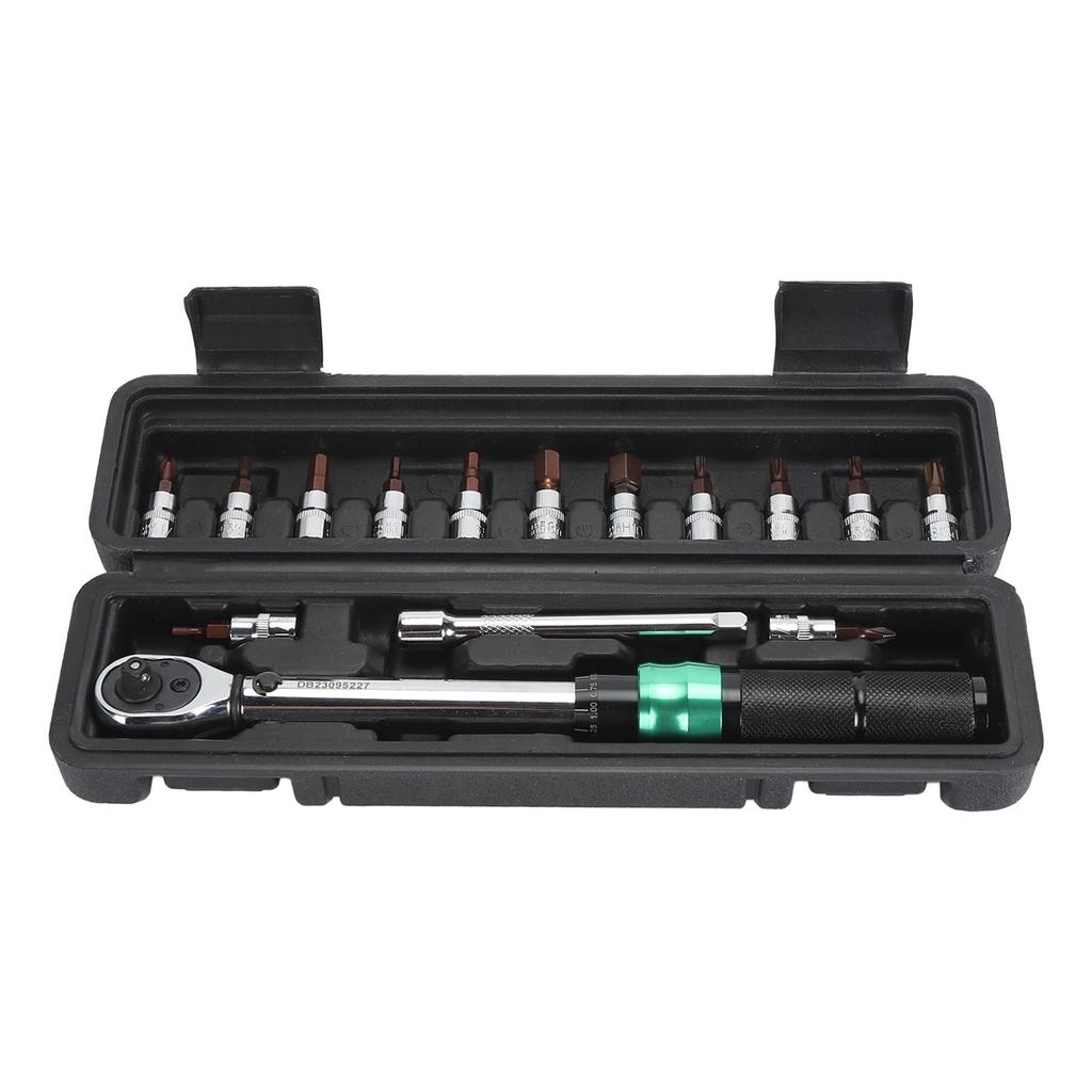 15Pcs Torsion Wrench Set Multifunctional Stainless Steel Wrenches 1 4 Drive 5‑25Nm Black