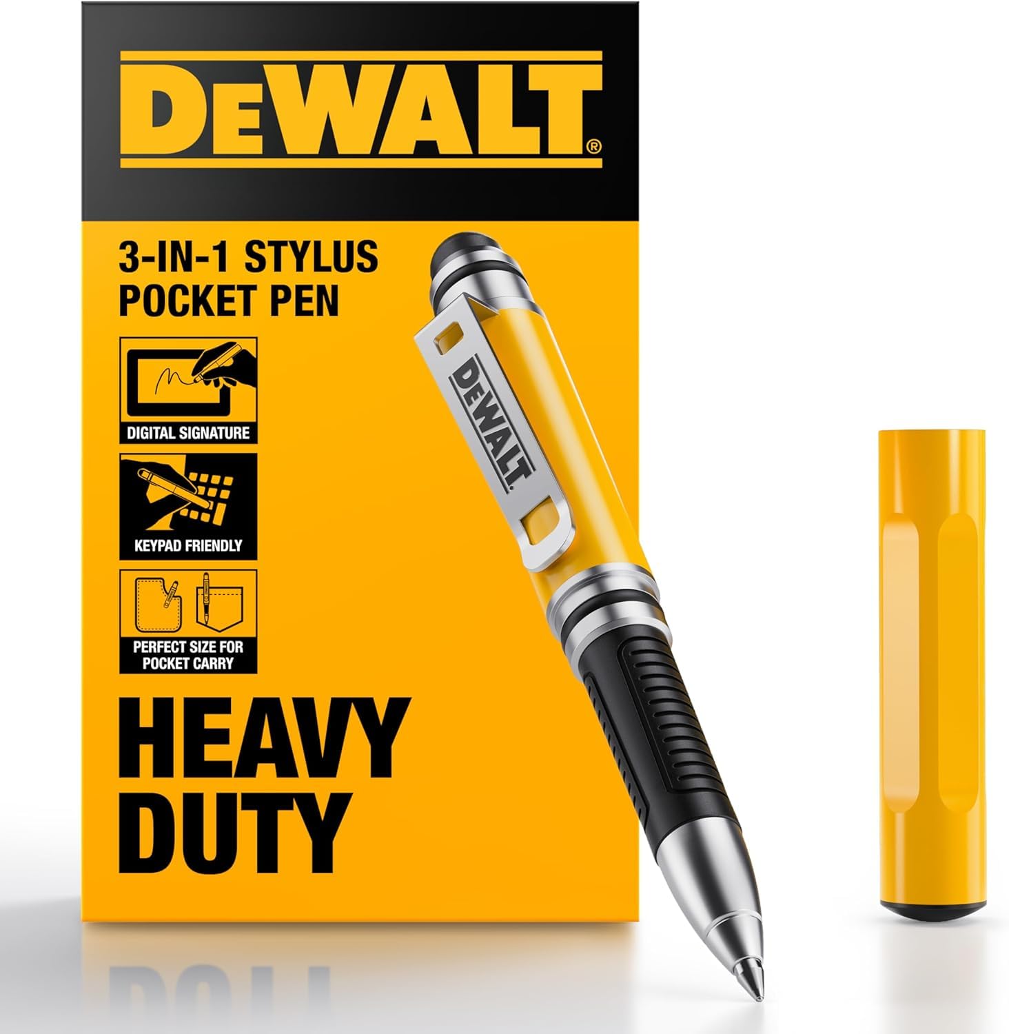 

3-в-1 Стилус DEWALT – Карманный стилус для iPad — Сенсорная ручка — Шариковая ручка со стилусом — Мини-ручка для клавиатуры — Включает Bl