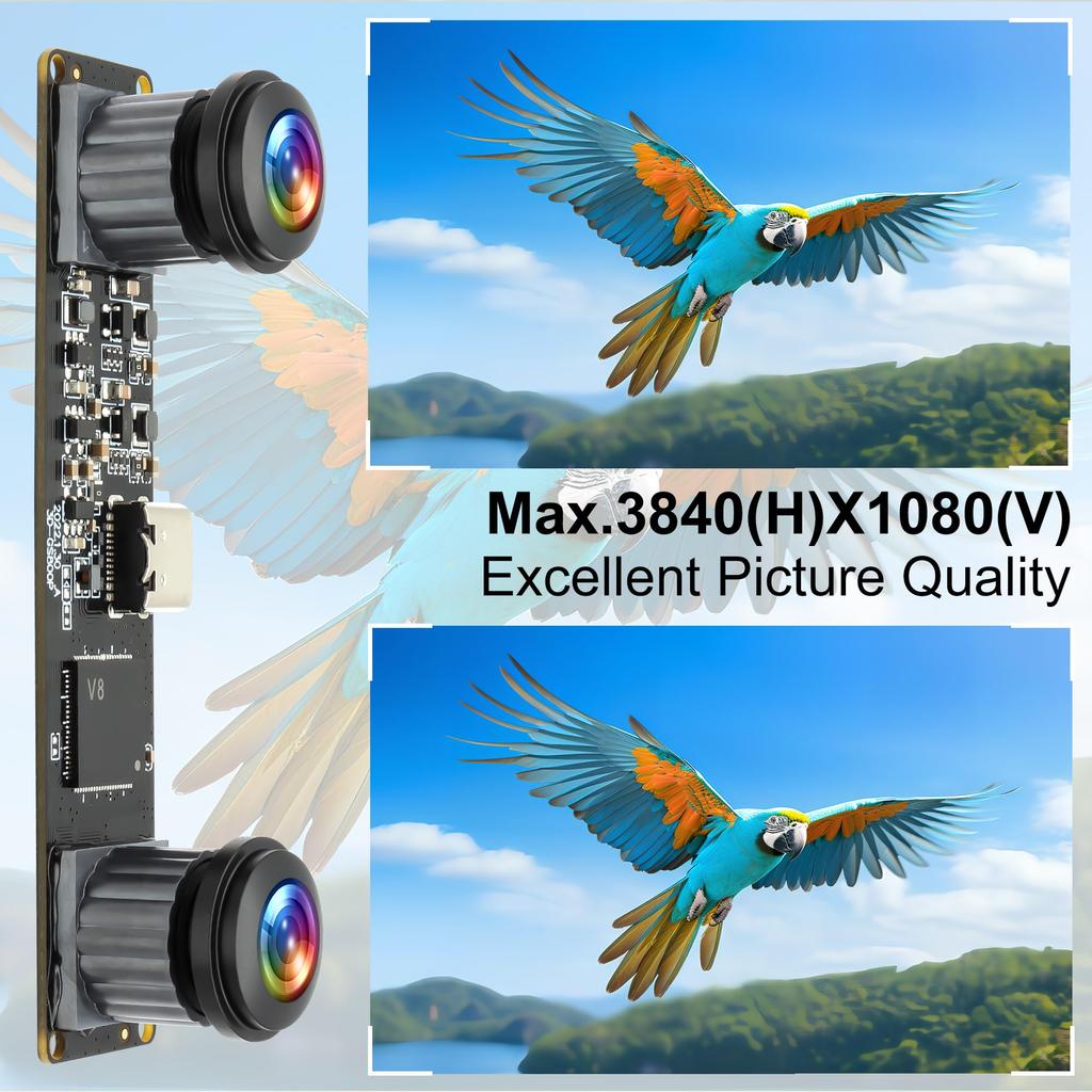 ELP 3D Stereo USB 1080P 60fps Fisheye Lens Dual 4MP VR Plug and Face QR Code Industrial Camera, High-Speed Webcam, 180-Degree Synchronization, Lens,