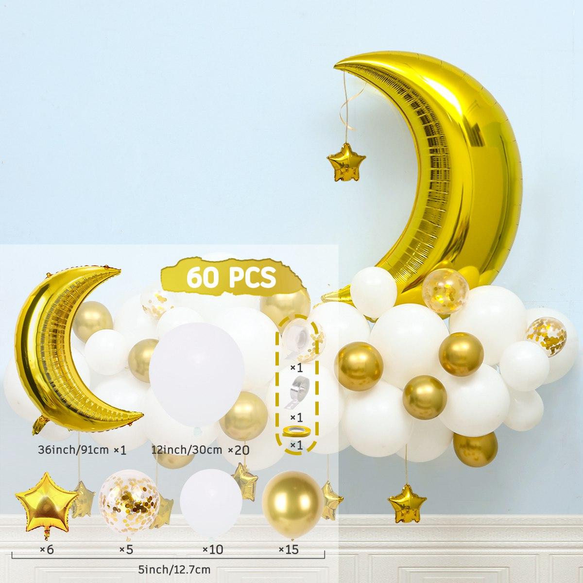 

Набор воздушных шаров «Ид Мубарак Луна Звезда» для украшения дома в Рамадан, исламский мусульманский шар для вечеринки в Рамадан Карим, глобальный декор для Ид 2024