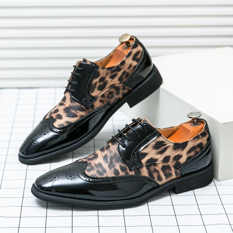 Herren Übergröße Leopardenmuster Formelle Schnür-Brogues Hochzeit Bräutigam Business Anzugschuhe Bequeme Leder Hochzeitsparty Schuh