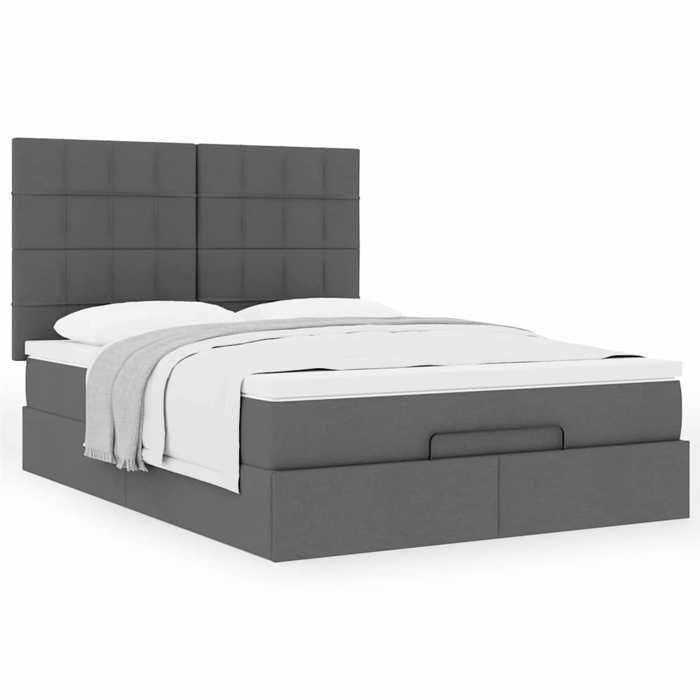 Cadre de lit avec matelas - 140x200 cm - Gris foncé - Rangement sous le lit - Mécanisme de levage hydraulique