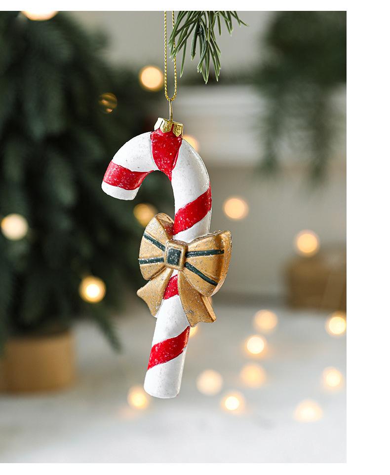 Red & White Painted Wooden House Christmas Ornaments: Car, Gift Cane, Donut, & Cloth Pendants