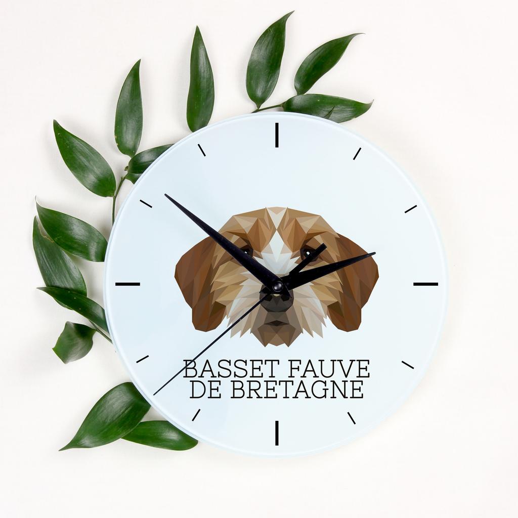 Basset Bretoński, Basset Fauve De Bretagne -Geometryczny Zegar Ścienny Ze Zdjęciem I Napisem Marki Art-Dog
