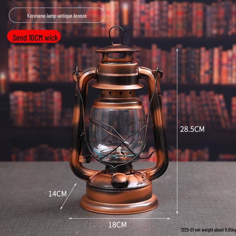 Vintage Wrought Iron Kerosene Camping Lantern - Nostalgic, Decorative Cafe Ornaments & Photo Props