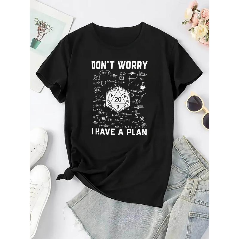 Europäische Größen Kreativer Englischer Mathe-Themen-Print Damen Freizeit-Sport-T-Shirt, Rundhalsausschnitt, Kurze Ärmel