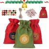 24 Sets Christmas Advent Calendar Drawstring Bag with Stickers Wooden Clips Ropes Hanging Countdown Candy Gift Pouch DIY Xmas Home Party Favors