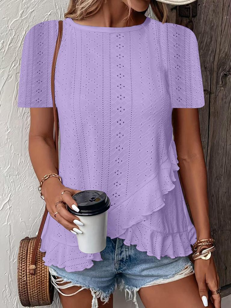 2025 Spring/Summer Women's Solid Color Casual Crew Neck T-Shirt