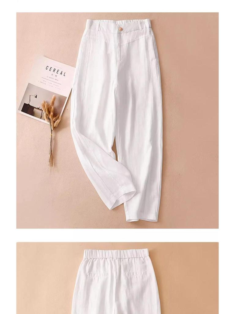 Women's Summer 2025 White Tencel High Waist Harem Pants - Lightweight Nine-Point Cotton Linen Carrot Straight Leg Design