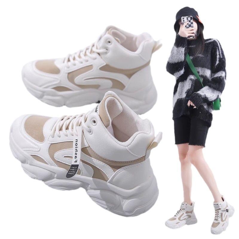 Winter New Velvet Thickened Warm High-top Cotton Shoes Women's Large Cotton Little White Sports Dad Shoes