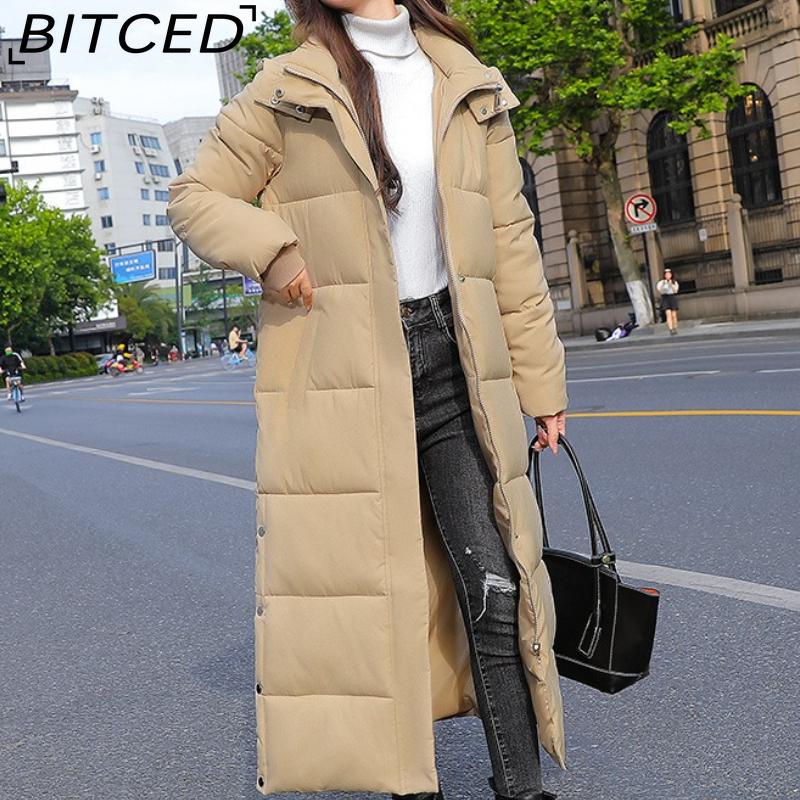 BITCED Winter Cotton Coat for Women - Extended Length, Knee-Length, Slim Fit, Bestie Style, Warm and Thickened Mid-Length Quilted Jacket