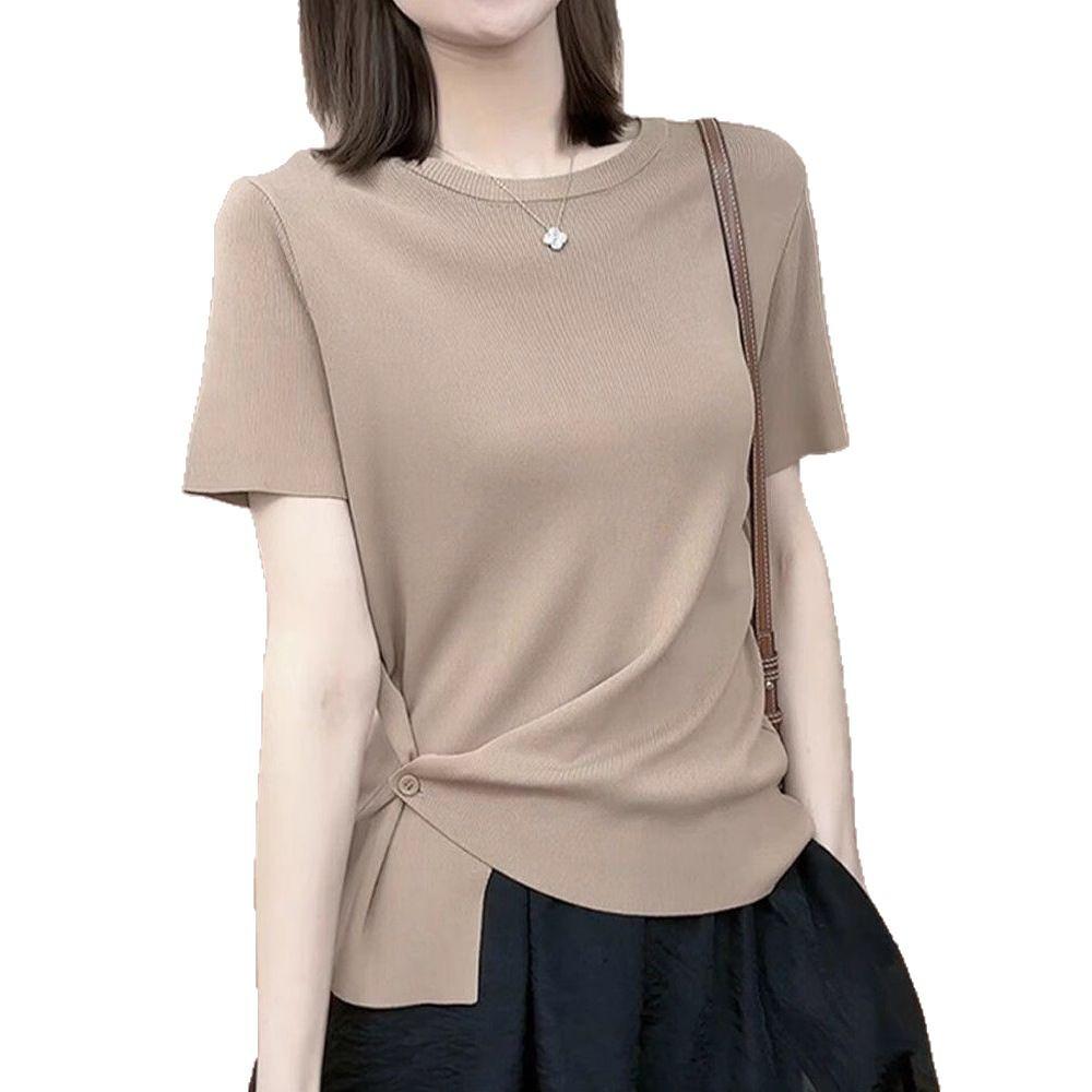 Top casual de vară pentru femei 2025, subțiere, cu mâneci scurte neregulate