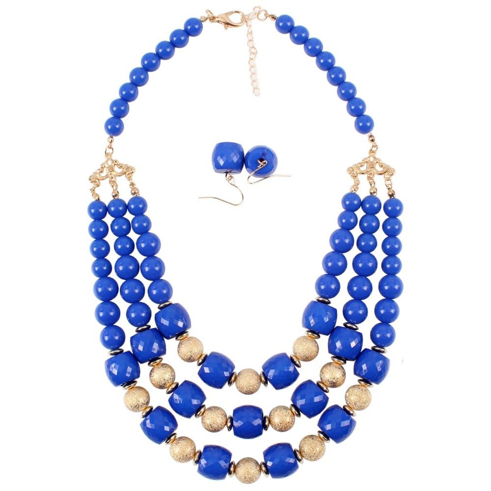 European And American Personalized Earrings Necklace 2-Piece Jewelry, Gold Matte Beads Multi-Layer Beaded Simple And Atmospheric Versatile Necklace