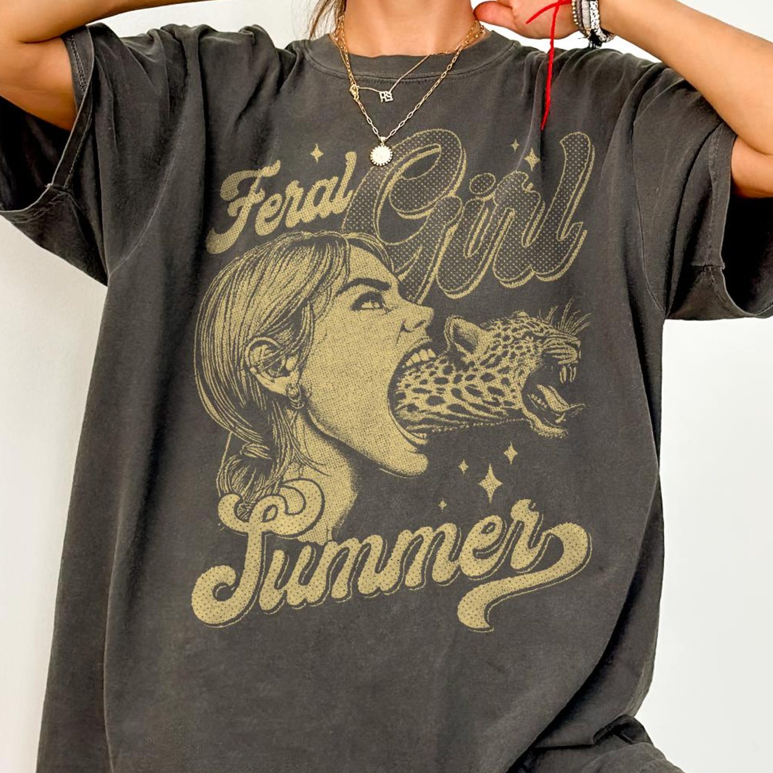Comfort Colors® Feral Girl Summer Shirt -Retro Funny Raccoon Shirt,Vintage Raccoon Tshirt,Aesthetic Shirt,Raccoon T-shirt,Meme Gift 3XL