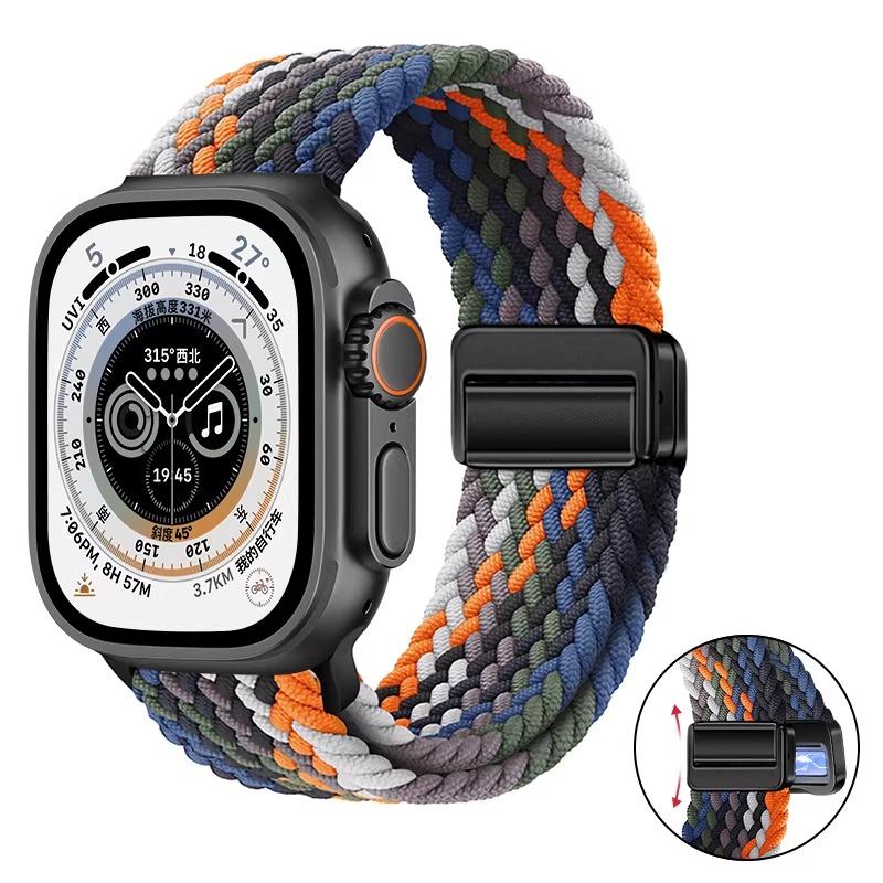 Nylon Braided Band For Apple Watch Series Ultra 3 2 1 49mm 11 10 46mm 42mm 9 8 7 45mm 41mm Magnetic Strap iWatch 6 5 SE 44/40mm Belt