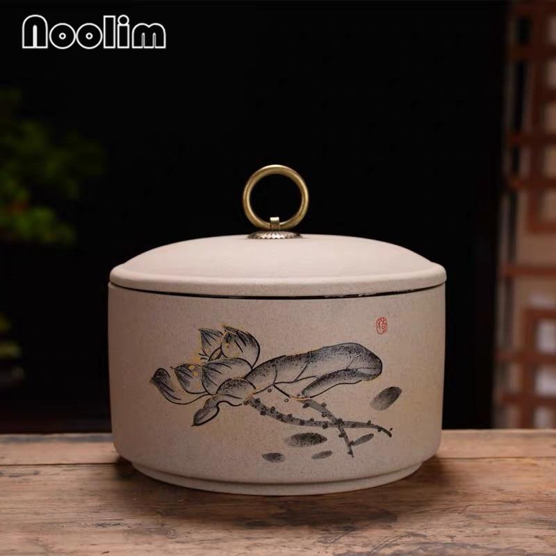 Ceramic Tea Caddy Large Kitchen Food Sealed Storage Tank Portable Travel Packaging Box Canister Spice Jar