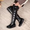 Women Snow Boots 2025 Winter Black Over the Knee Booties Warm Waterproof Cloth Padded Cotton Wedges Thick Plush Platform Shoes